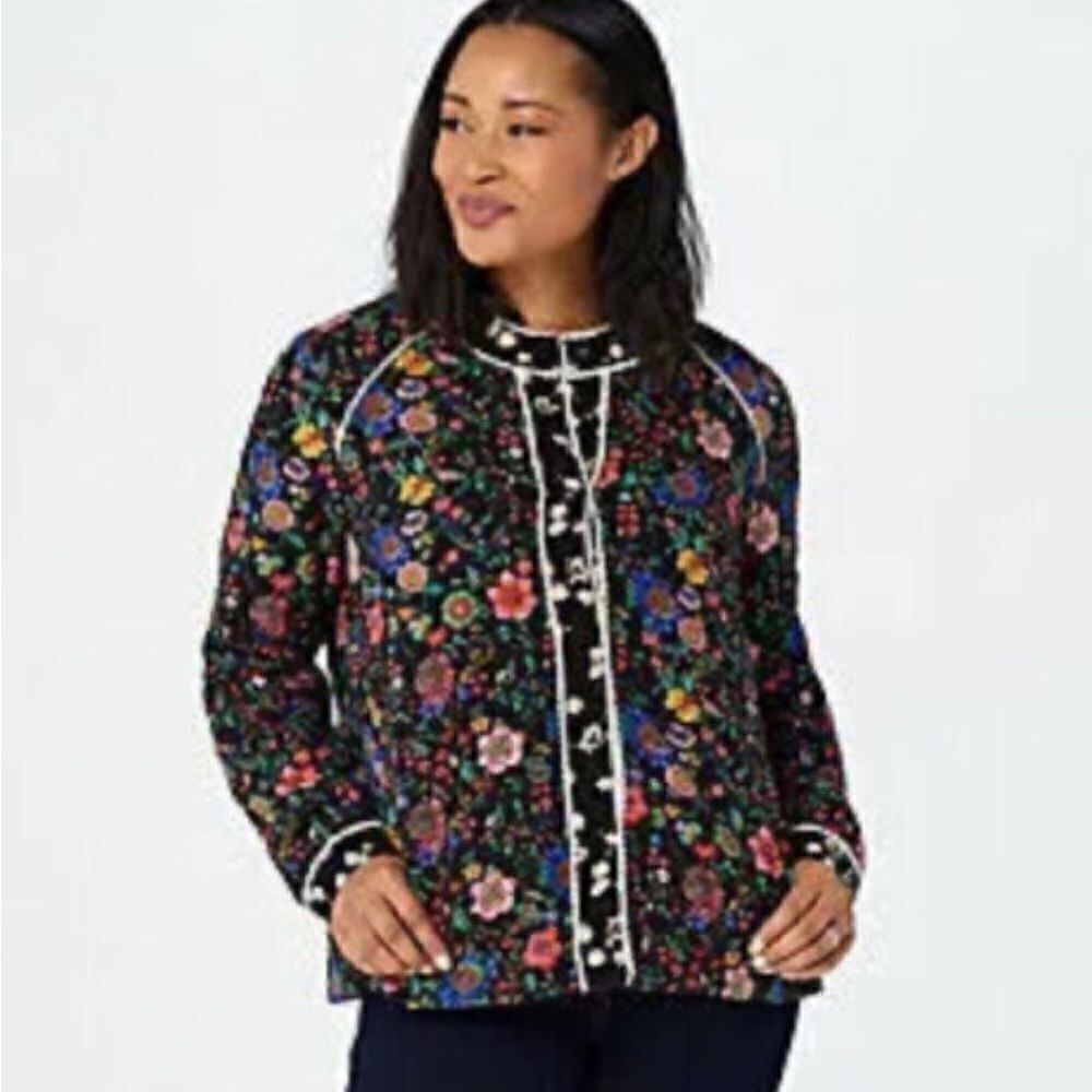 Lori Goldstein floral jacket with contrasting trim Sz M